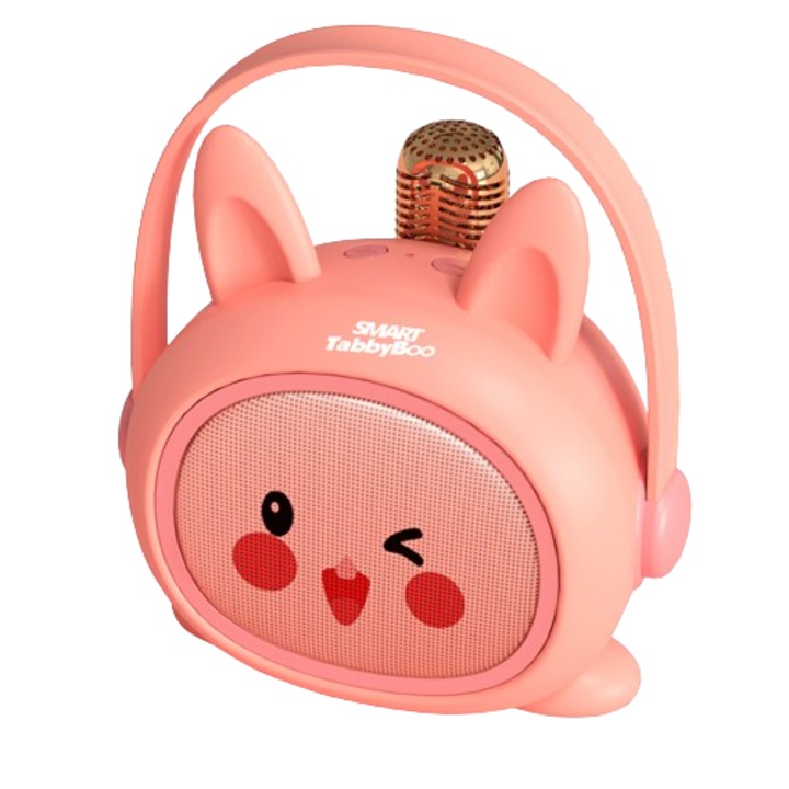 Детски караоке микрофон SMART TabbyBoo Poly, 8W, MP3 плейър, microSD карта, bluetooth, 4 гласови ефекта - розов