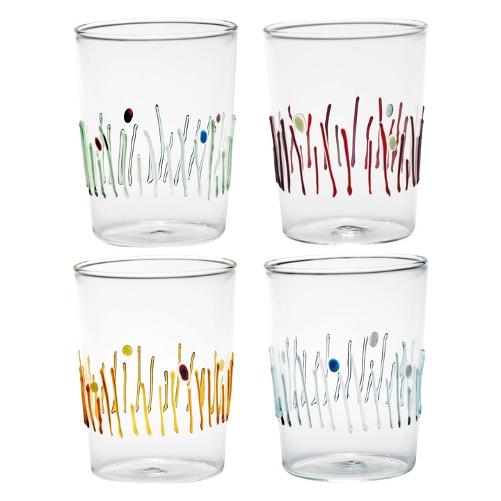 Pahare de sticla Zafferano, Patru anotimpuri, borosilicat, 4 bucati culori asortate