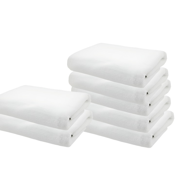 Set 7 Prosoape de Baie Portabile, Bumbac, 140 x 70 cm, pentru Calatorii, Foarte Absorbant, Super Moale, Alb, Neo™