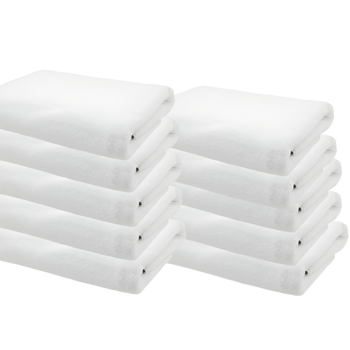 Комплект от 10 преносими кърпи за баня, памук, 140 x 70 см, за пътуване, силно абсорбиращи, супер меки, бели, ALMK™