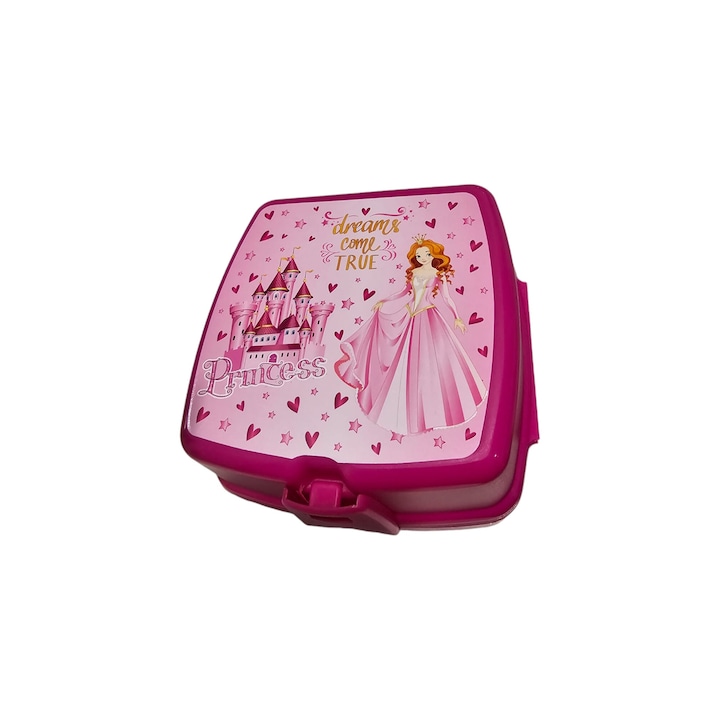Cutie sandwich compartimentata + tacamuri, 15x14x19.3 cm, roz, Princess