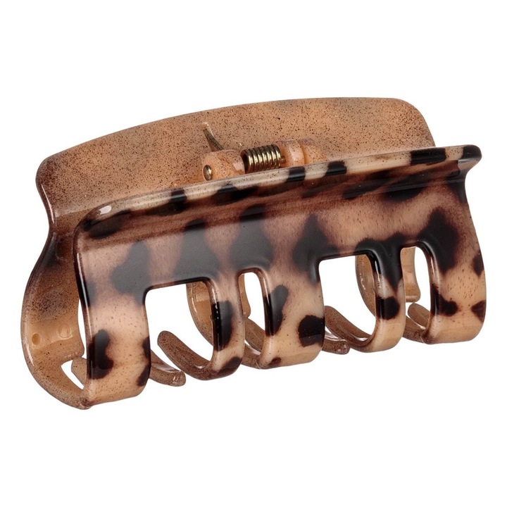 Női hajcsat, leopárd modell, bézs, 8,5 cm