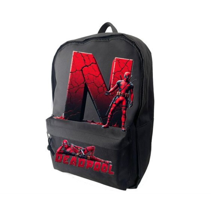 Fekete táska, személyre szabott Deadpool, méret 42 x 14 x 30 - 0 cm, N betű