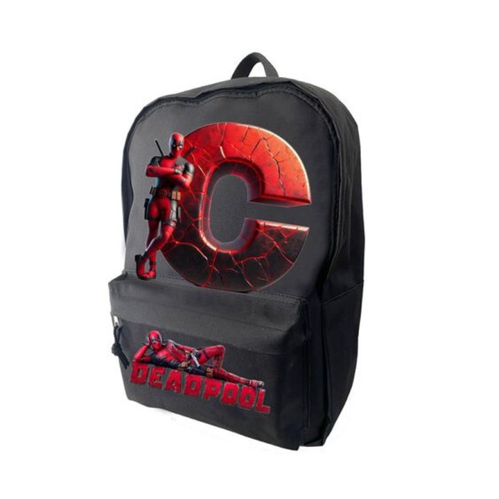 Fekete táska, személyre szabott Deadpool, mérete 42 x 14 x 30 - 0 cm, C betű