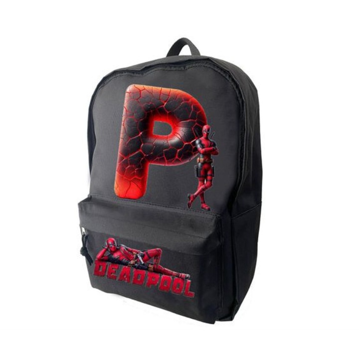 Fekete táska, személyre szabott Deadpool, méret 42 x 14 x 30 - 0 cm, P betű
