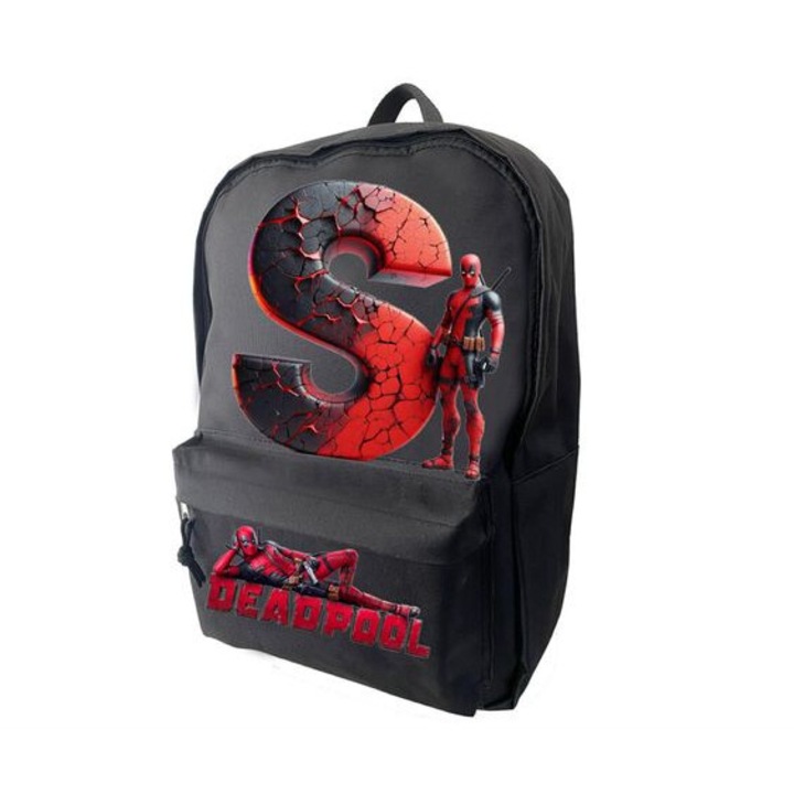 Fekete táska, személyre szabott Deadpool, méret 42 x 14 x 30 - 0 cm, S betű