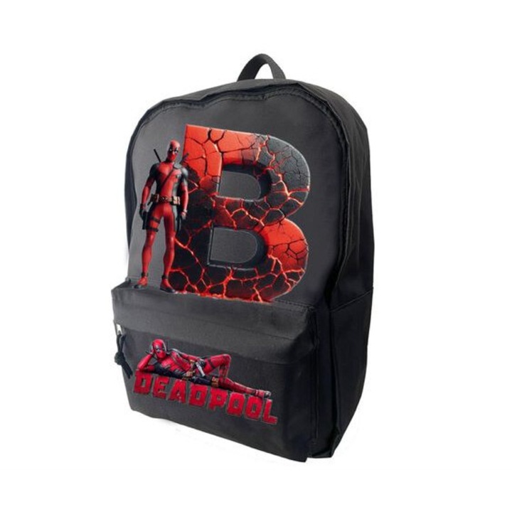 Fekete táska, személyre szabott Deadpool, mérete 42 x 14 x 30 - 0 cm, B betű