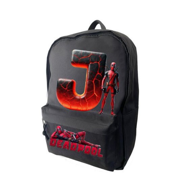 Fekete táska, személyre szabott Deadpool, mérete 42 x 14 x 30 - 0 cm, J betű