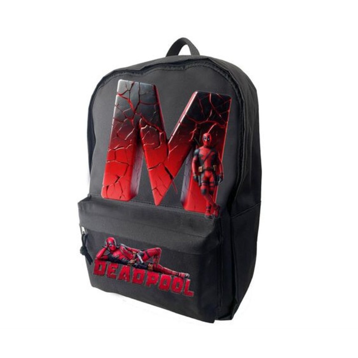 Fekete táska, személyre szabott Deadpool, mérete 42 x 14 x 30 - 0 cm, M betű