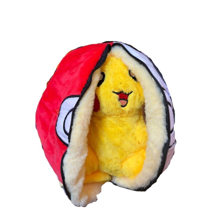 Jucarie de plus pokeball si Pokemon, cu inchidere fermoar, multicolor