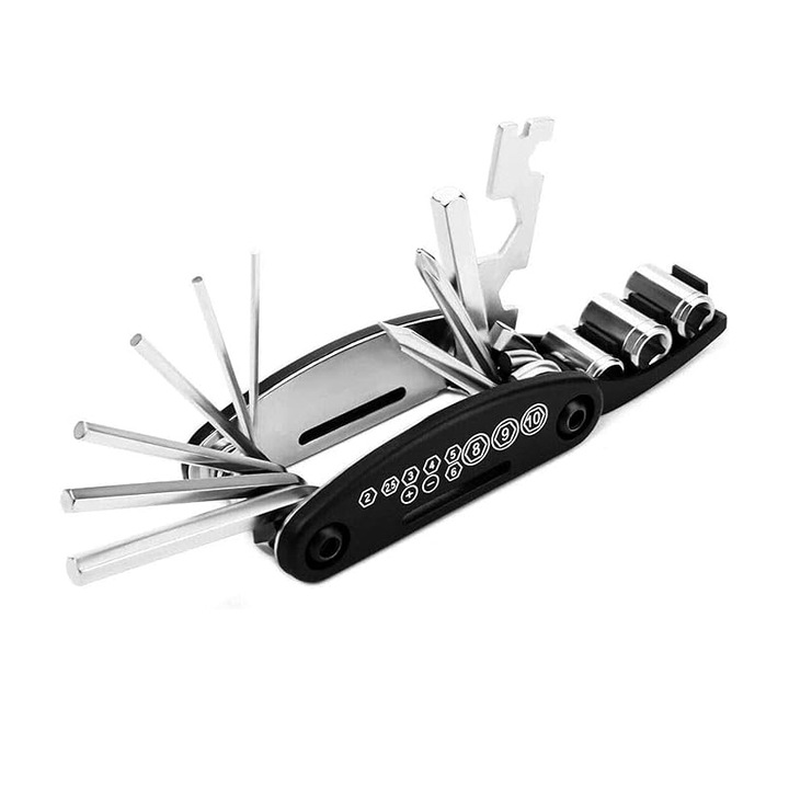 Trusa de reparatii bicicleta Nuoxinus, multifunctionala, negru, 9x4.5x2.7cm