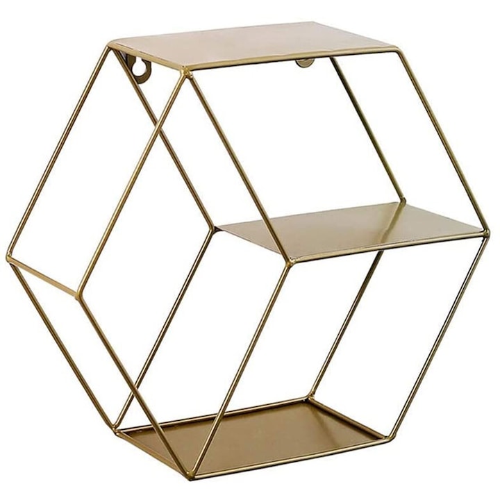 Raft suspendat hexagonal din fier forjat, AMRINUGL, cu design modern, culoare cupru, dimensiuni 10x25.6x29cm