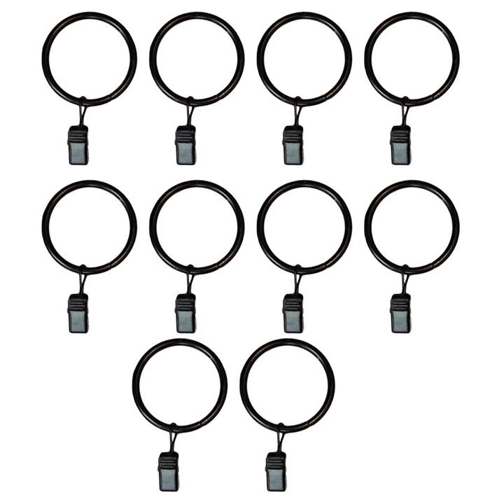 Set 10 inele pentru perdele cu cleme, Usor de instalat, Pentru agatarea si fixarea usoara a perdelelor, Pentru hoteluri, restaurant, bar, 3.1 cm, Metal, Negru
