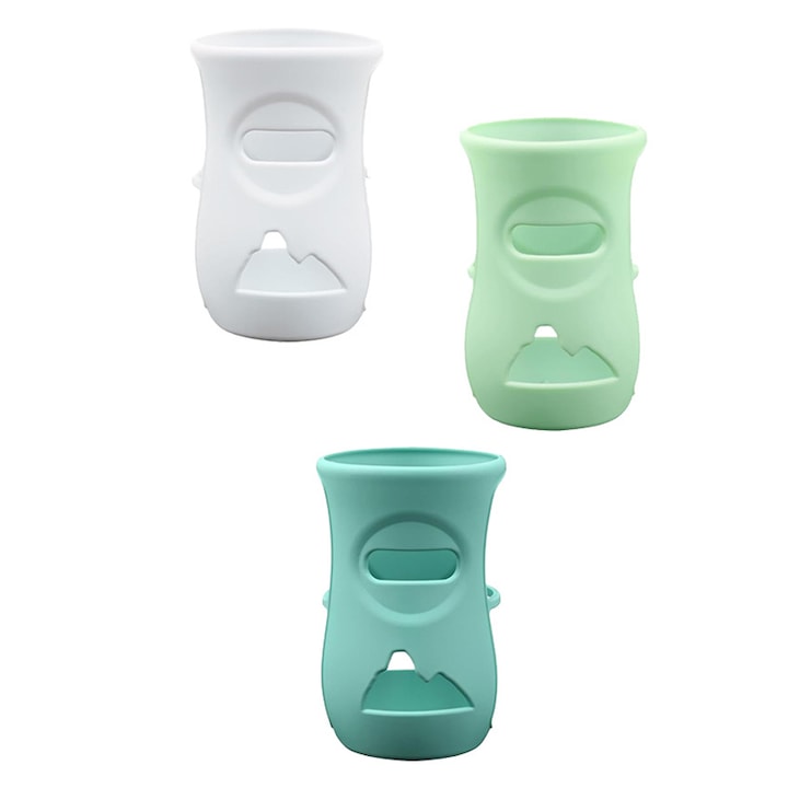 Комплект от 3 дръжки за бебешки шишета, LEIISVK, Силикон, 240 мл, Бяло/Зелено