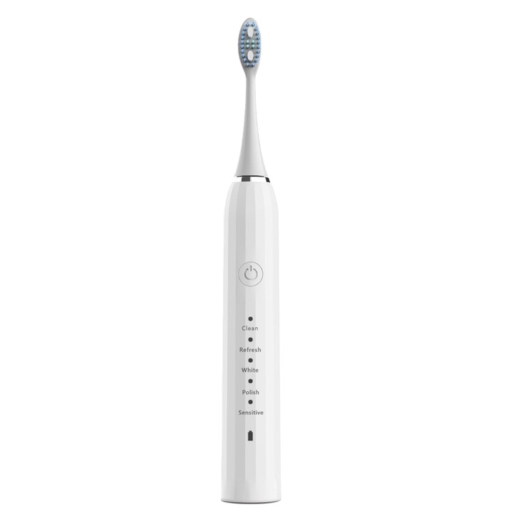 Periuta de dinti electrica, Bizaical, alb, 5 moduri, impermeabil IPX7, cu 2 capete de periuta