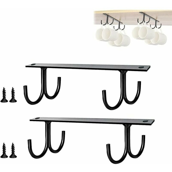 Szekrény alatti pohártartó, 2 darabos készlet, multifunkcionális rendszerező, fém, tartós, konyhai eszközökhöz