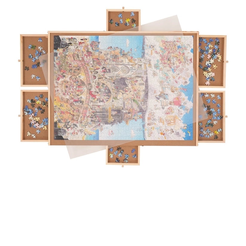 Tabla de puzzle, rotativa, 1500 de piese, 6 sertare, lemn - eMAG.ro