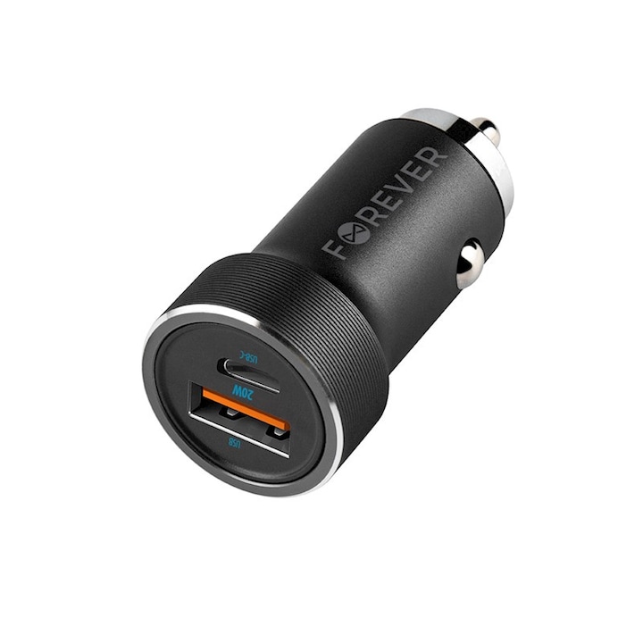 Autós töltő USB / USB-C 20W Forever fekete