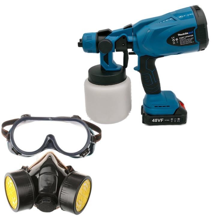 Set Pistol de Vopsit Electric Portabil fara Fir cu 2 Acumulatori si Masca de Protectie