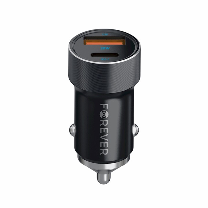 USB / USB-C autós töltő és usb-c kábel és villám 27 W Forever fekete