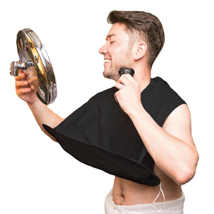 Pelerina pentru barbierit, Pelerina manta pentru tuns barba si mustata, 65 x 56cm, Negru