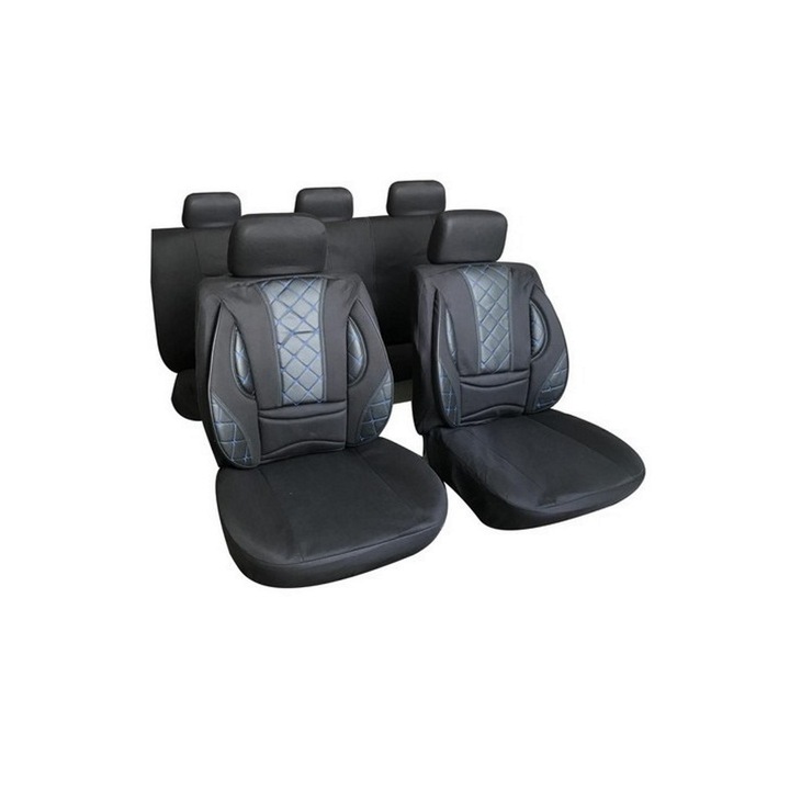 IdealSTORE Автомобилни калъфи Fractionated LUXURY Comfort, Съдържа 11 части, Издръжливи, Неплъзгащи се, Дишащи, Цвят черен