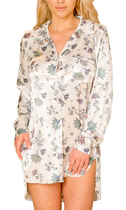 Camasa de noapte, Kalimo, TULUM Multicolor 2XL XXL pijama femei cadou fara maneca satin touch nasturi croi lejer marime plus sleepwear premium cutie noapte best seller comfort elegant