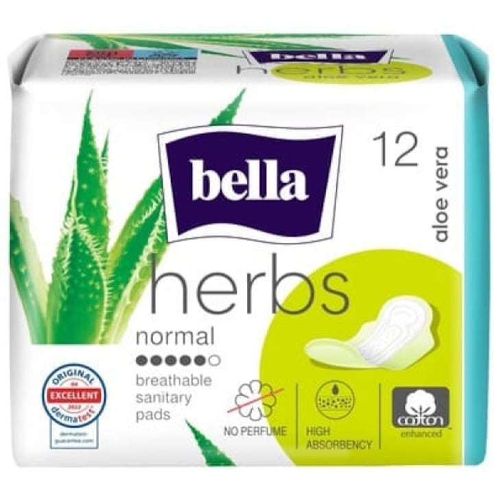 Комплект от 12 хигиенни абсорбиращи превръзки Bella, памук, с перки, дишащи, бели