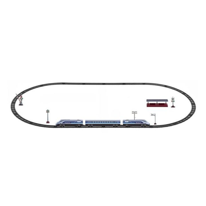 Jucarie tren de oras Antbro® cu sine, 2 locomotive si 1 vagon mare, gri/albastru, plastic