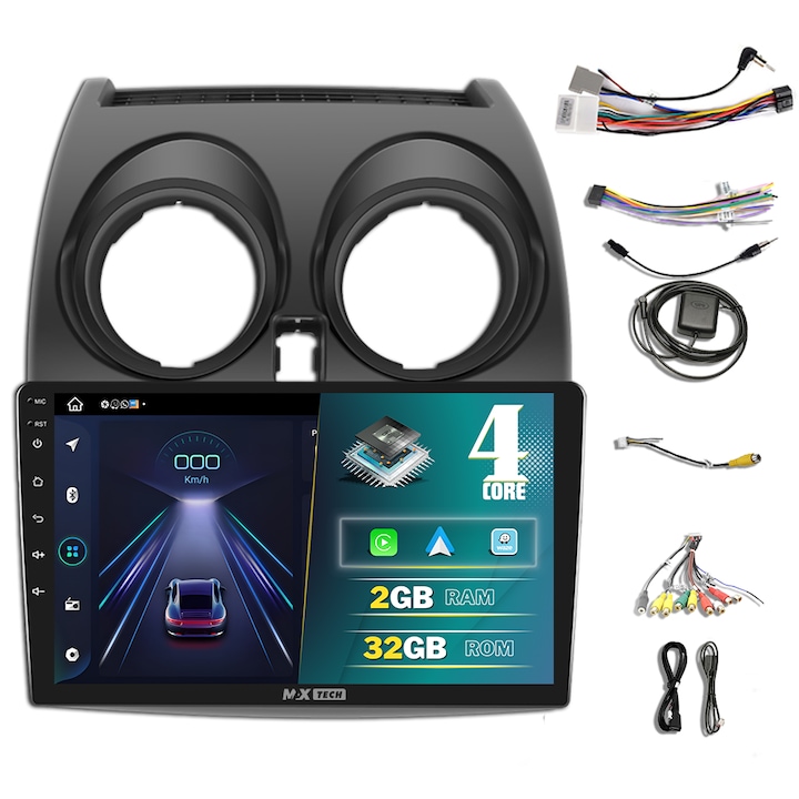 Navigatie Nissan Qashqai J10 2006 - 2013 dedicata Android, MaxTech®, Android 13, ecran de 9 inch, 2 GB Ram 32 GB functii GPS, Carplay, WIFI, Radio, Bluetooth, Waze, TouchScreen, Mrrorlink