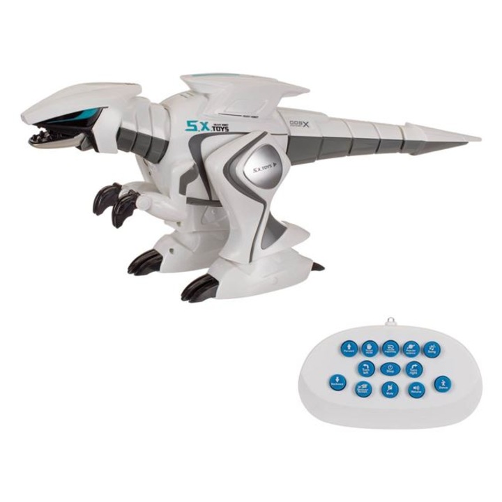 Jucarie robot cu baterii Antbro® dinozaur cu senzor & IR, telecomanda, infrarosu, mers bionic, interactivitate inteligenta si distractiva, alb