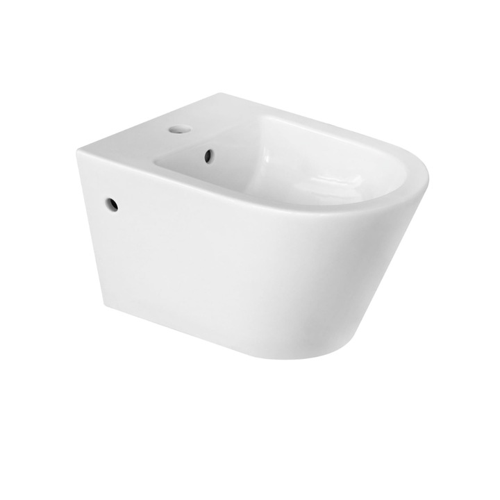 Bideu suspendat cu strat nano, din ceramica cu orificiu pentru baterie si protectie impotriva preaplinului, Alb