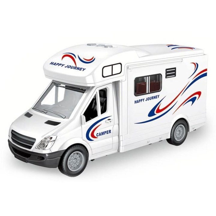 Vehicul jucarie Antbro® rulota camper la scala de 1:14 cu usi care se deschid, lumini si sunete, alb