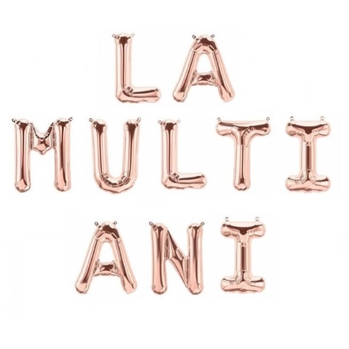 Set 10 Baloane din Folie Metalizata, Flippy, Figurine Litere, Model La multi ani, Tema Aniversare, 40 cm, Ambalaj Individual, Pai Inclus, Umflare cu Aer sau Heliu, Bej