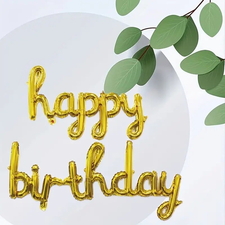 Produs premium - Set 10 Baloane din Folie Metalizata, Southern Sky, Figurine Litere, Model Scris de Mana Happy Birthday, Tema Aniversare, 40 cm, Ambalaj Individual, Pai Inclus, Umflare cu Aer sau Heliu, Auriu - calitate superioara