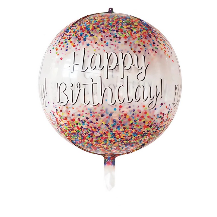Балон от метално фолио, Flippy, 4D кръгла фигура, Happy Birthday Model, тема за годишнина, 24 x 63 cm, индивидуална опаковка, надуване с въздух или хелий, кафяв