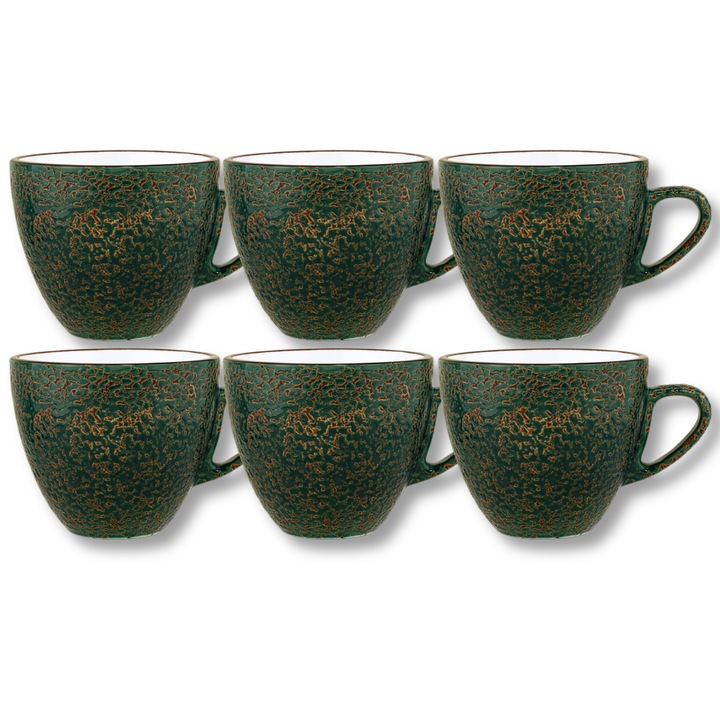 Set cesti cafea lux, Portelan, Verde, 75 ml, 6x Ceasca elegante, cesti espresso, cafea, Colorboom, Wilmax England
