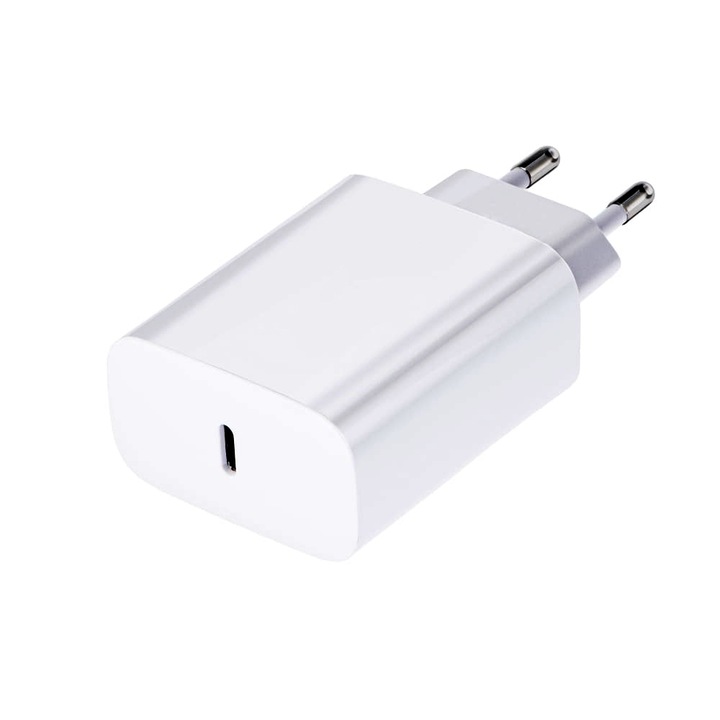 Мрежово зарядно Optim Solution 25W USB-C, Адаптер с AFC функция, Бързо зареждане 4.0 с мощност, Издръжливи и безопасни материали, 4-степенна защита, Бял