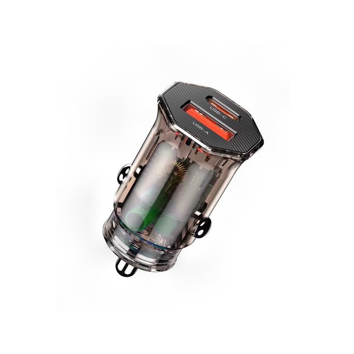 Autós töltő 1XUSB QC 3.0 / 1XUSB Type-C PD, 12-24V, CC50, barna