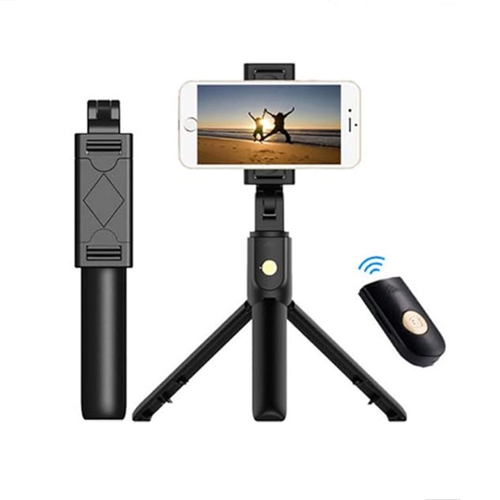 Selfie Stick cu Telecomanda si Trepied, 70cm, R80, Silicon Flex, Deep Dark