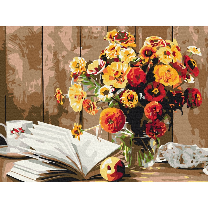 Set pictura pe numere, Flori portocalii, 40x30 cm, Multicolor