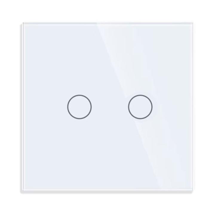 Intrerupator Lumina Cu Touch EDAR Din Sticla Securizata, De Perete, Iluminare LED, Ecran Tactil, Elegant, 2 Faze, Alb