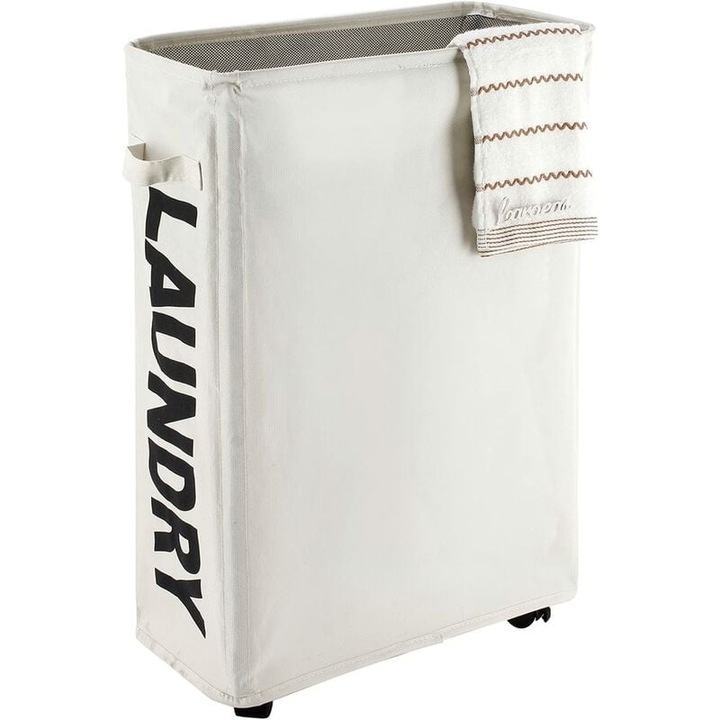 Cos de rufe ingust AMRINUGL, cu roti, design portabil, material ecologic impermeabil, bej