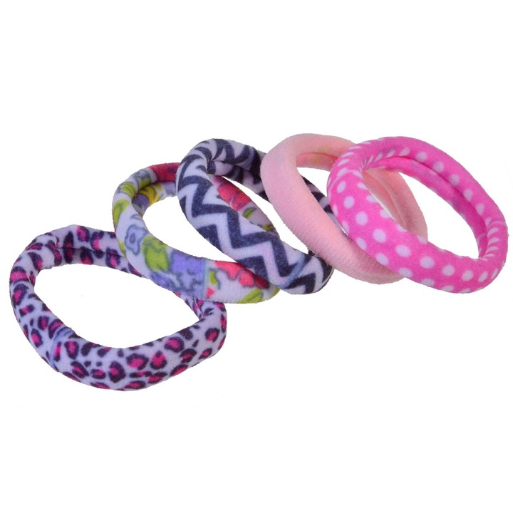Elastice Par Frotte Roz Fucsia cu Buline Leopard Flori pentru Copii - 5buc