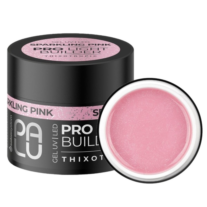 Gel de constructie pentru unghii PALU SPARKLING PINK - 45g, auto-nivelant, rezistent la zgarieturi, 45g