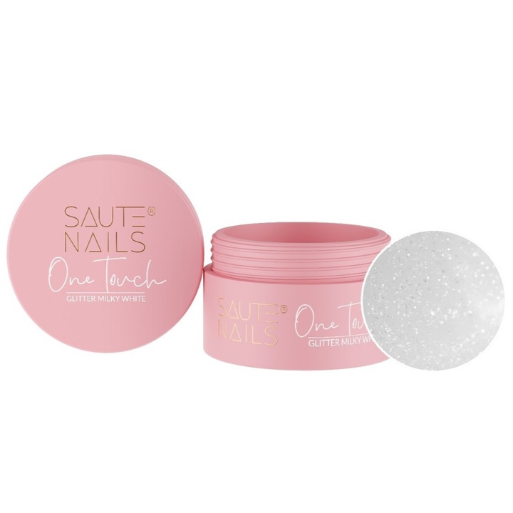 Gel de constructie pentru unghii, Saute Nails, One Touch, Glitter Milky White, 30g