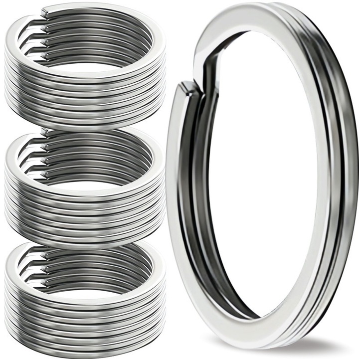 GABOX kulcstartó készlet, Rozsdamentes acél 316L, Korrózióálló, 35mm, ezüst, 12 db