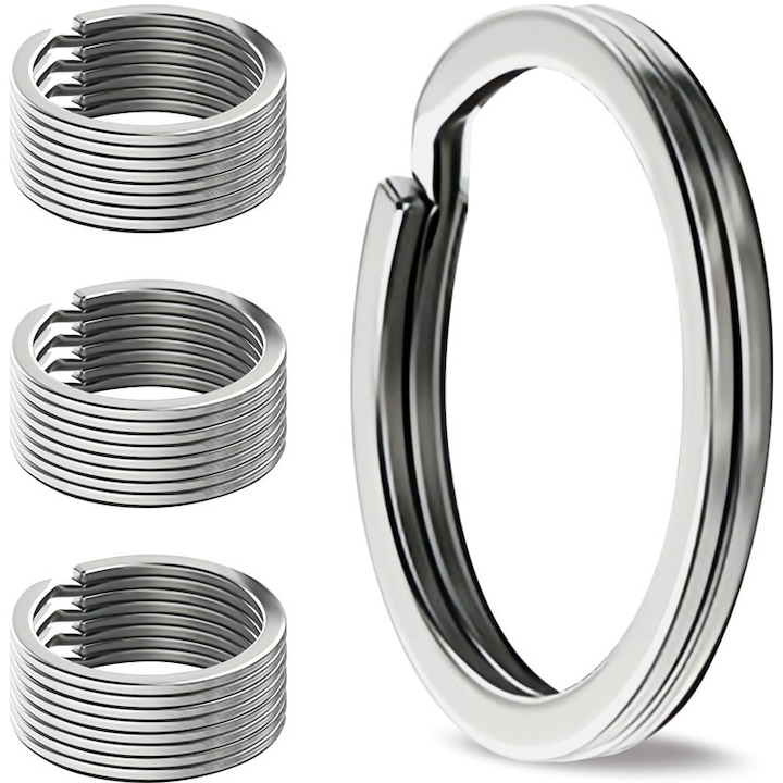 GABOX kulcstartó készlet, 316L rozsdamentes acél, korrózióálló, 25mm, ezüst, 12 db