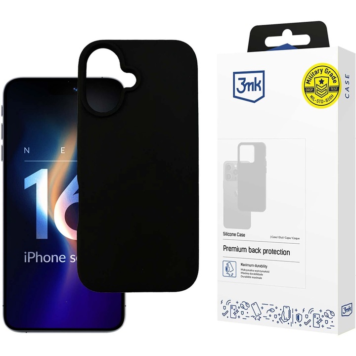 Husa de protectie 3mk Silicone Case pentru iPhone 16, Negru