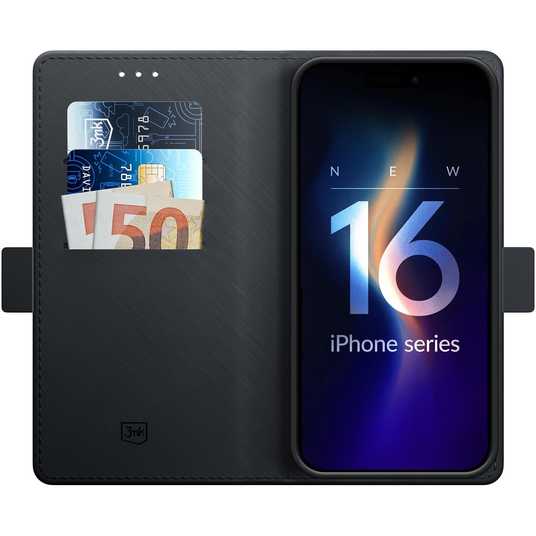 Husa de protectie 3mk Wallet Case pentru iPhone 16, Negru